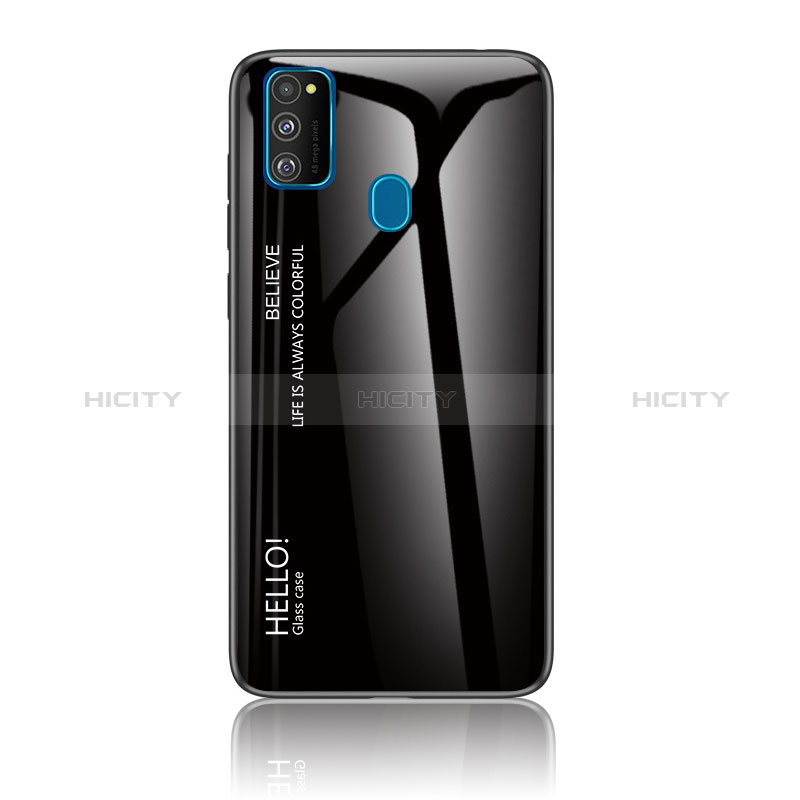 Samsung Galaxy M21用ハイブリットバンパーケース プラスチック 鏡面 虹 グラデーション 勾配色 カバー LS1 サムスン ブラック