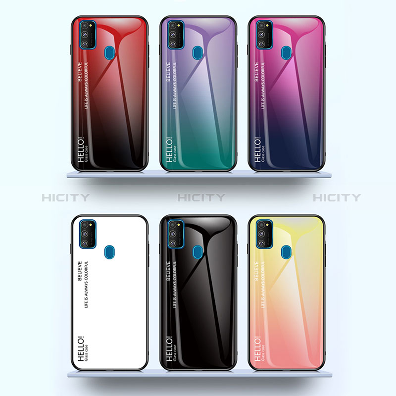 Samsung Galaxy M21用ハイブリットバンパーケース プラスチック 鏡面 虹 グラデーション 勾配色 カバー LS1 サムスン 