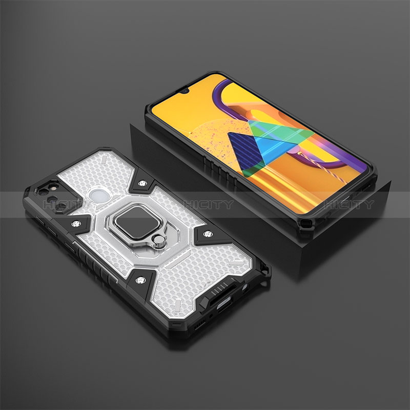 Samsung Galaxy M30s用ハイブリットバンパーケース プラスチック アンド指輪 マグネット式 KC4 サムスン ホワイト