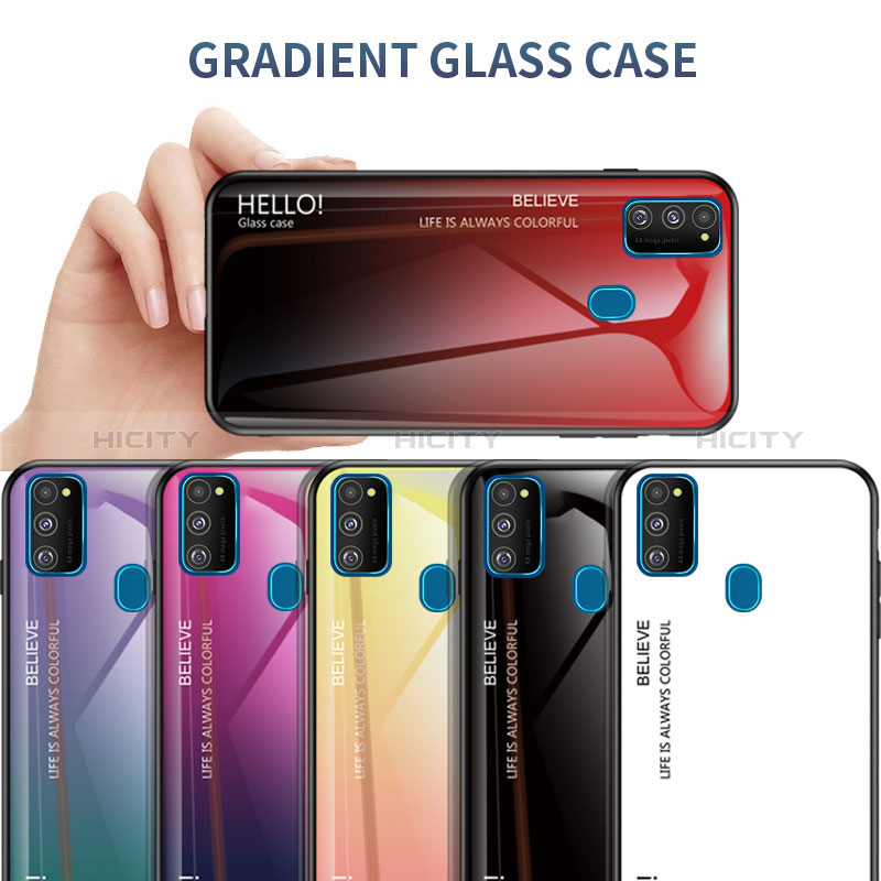 Samsung Galaxy M30s用ハイブリットバンパーケース プラスチック 鏡面 虹 グラデーション 勾配色 カバー LS1 サムスン 