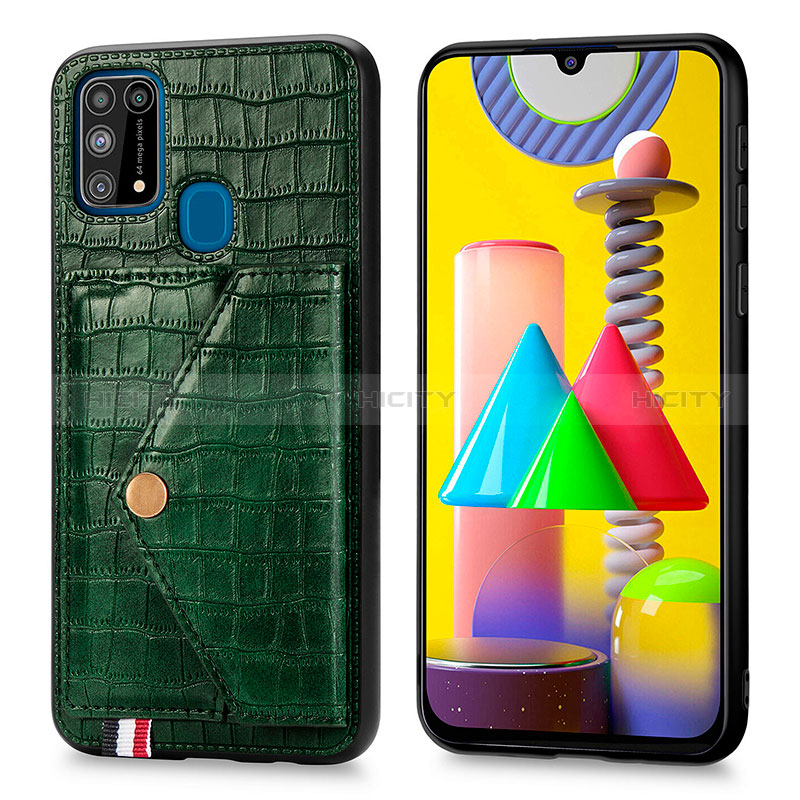 Samsung Galaxy M31用ケース 高級感 手触り良いレザー柄 S01D サムスン グリーン