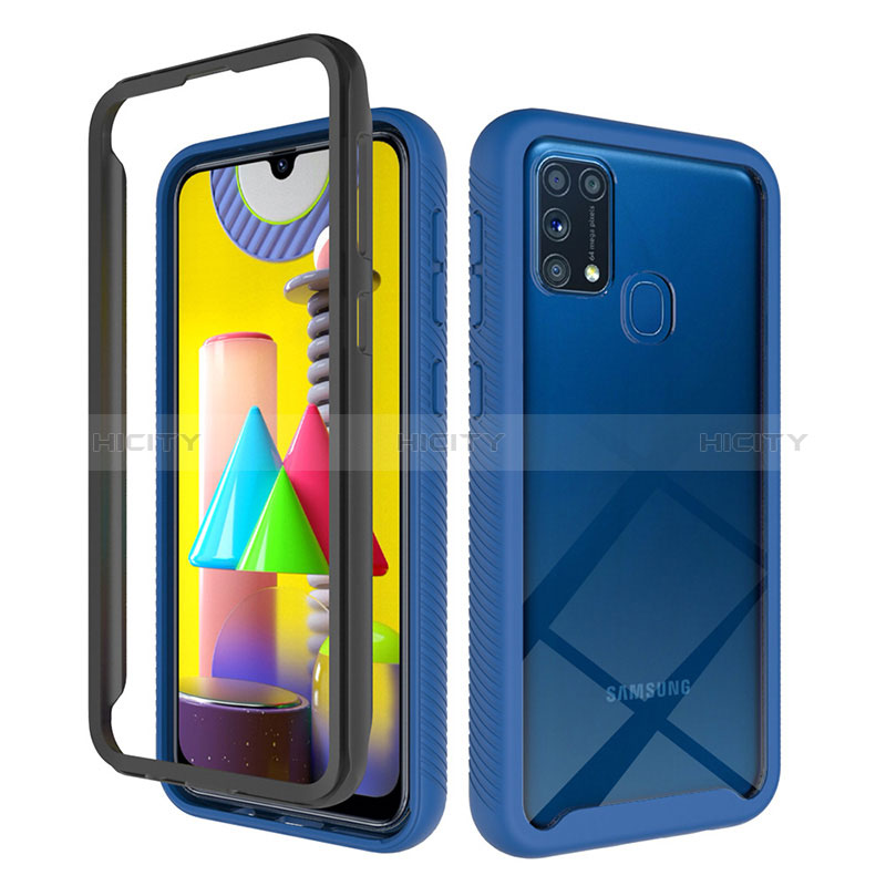 Samsung Galaxy M31 Prime Edition用360度 フルカバー ハイブリットバンパーケース クリア透明 プラスチック カバー ZJ1 サムスン ネイビー