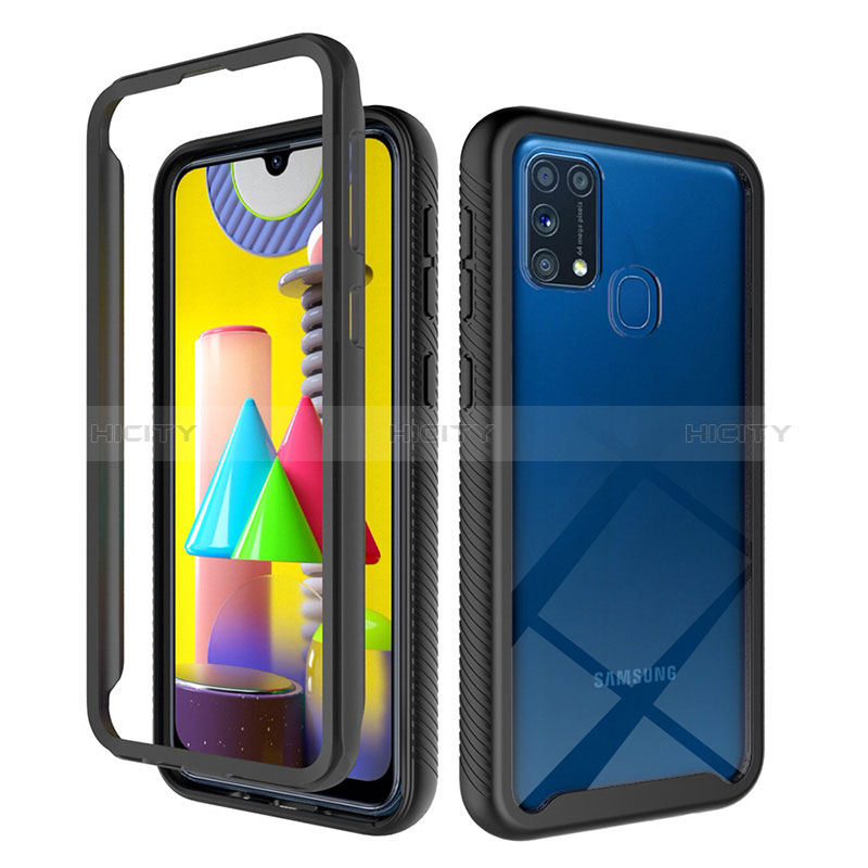 Samsung Galaxy M31 Prime Edition用360度 フルカバー ハイブリットバンパーケース クリア透明 プラスチック カバー ZJ1 サムスン ブラック