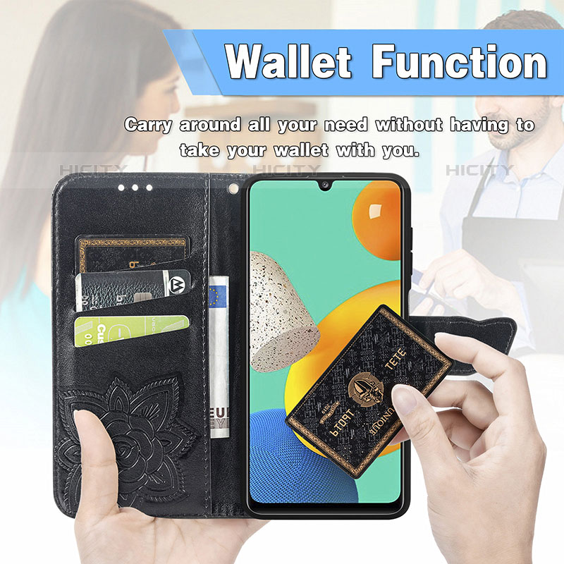 Samsung Galaxy M32 4G用手帳型 レザーケース スタンド バタフライ 蝶 カバー サムスン 