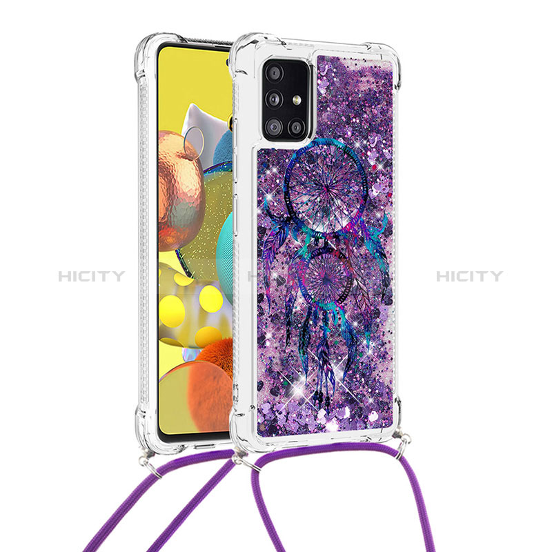 Samsung Galaxy M40S用シリコンケース ソフトタッチラバー ブリンブリン カバー 携帯ストラップ S02 サムスン パープル