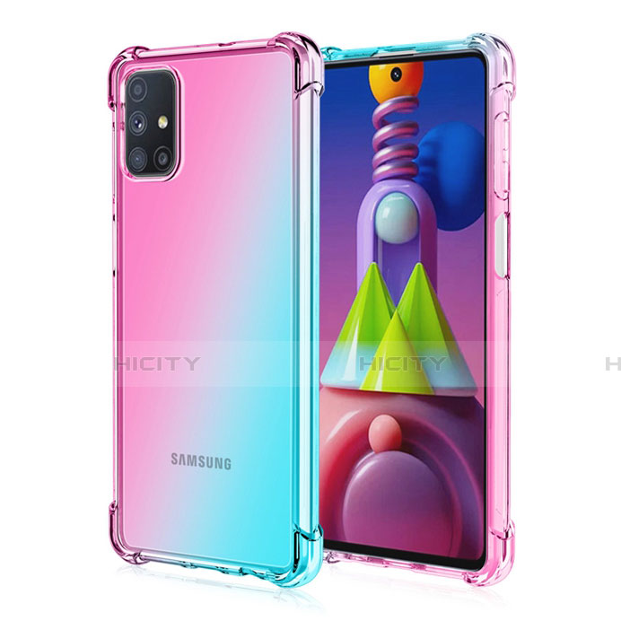 Samsung Galaxy M51用極薄ソフトケース グラデーション 勾配色 クリア透明 サムスン シアン