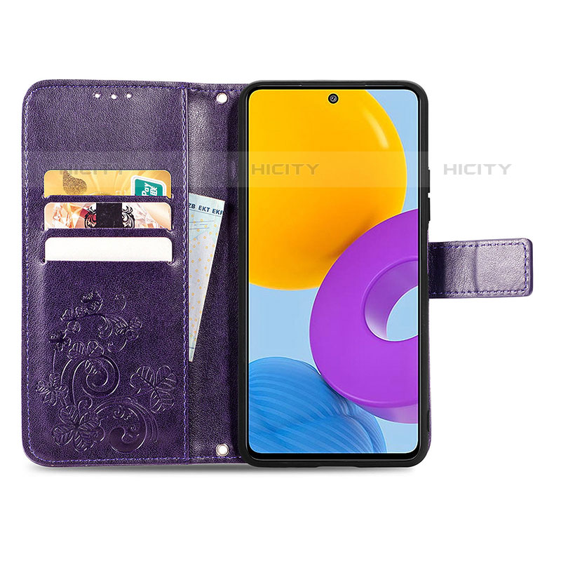 Samsung Galaxy M52 5G用手帳型 レザーケース スタンド 花 カバー サムスン 