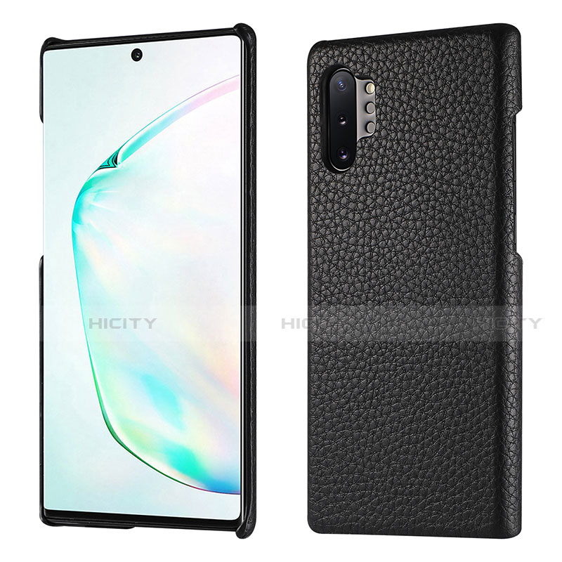 Samsung Galaxy Note 10 Plus用ケース 高級感 手触り良いレザー柄 P01 サムスン ブラック