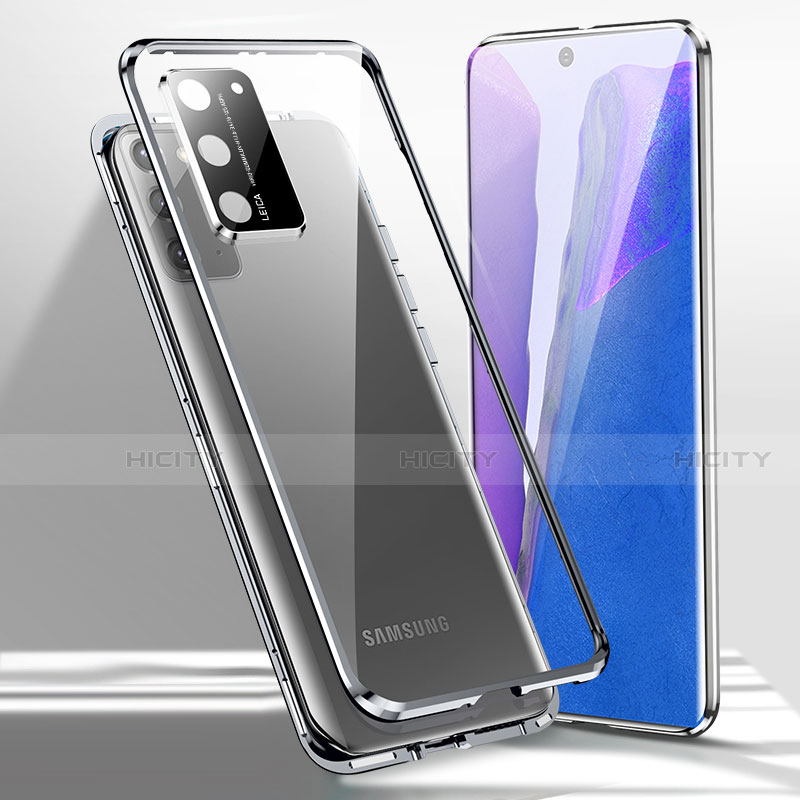 Samsung Galaxy Note 20 5G用ケース 高級感 手触り良い アルミメタル 製の金属製 360度 フルカバーバンパー 鏡面 カバー T02 サムスン シルバー