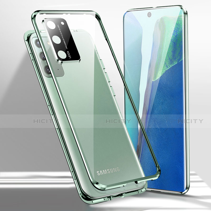 Samsung Galaxy Note 20 5G用ケース 高級感 手触り良い アルミメタル 製の金属製 360度 フルカバーバンパー 鏡面 カバー T02 サムスン グリーン