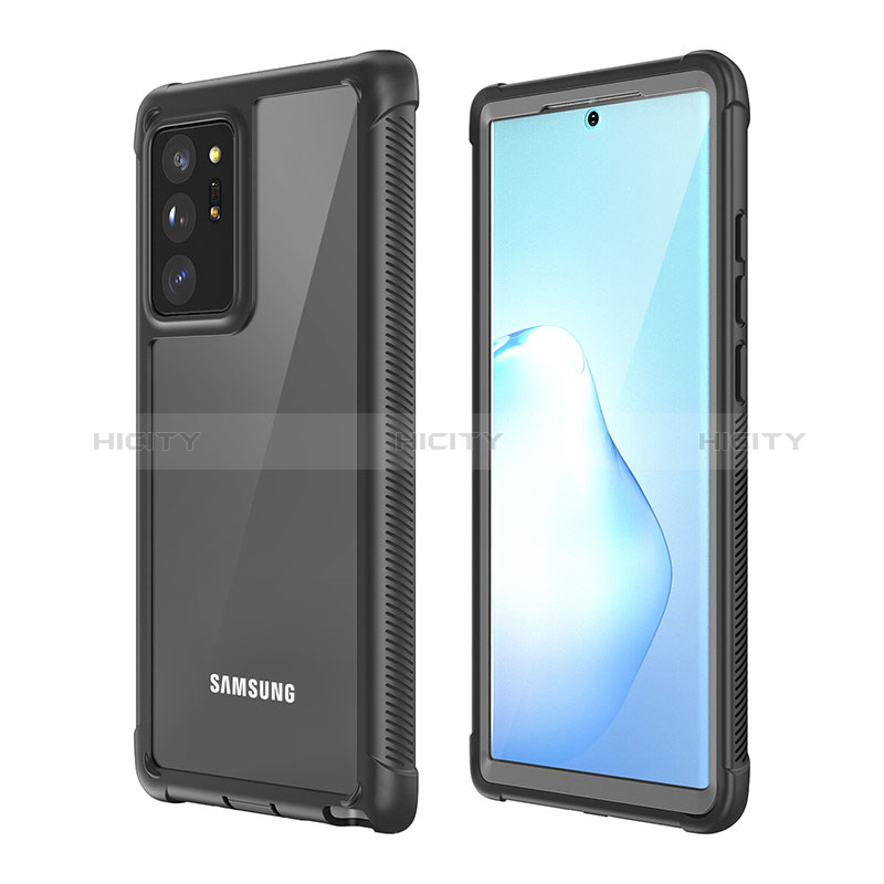 Samsung Galaxy Note 20 Ultra 5G用ハイブリットバンパーケース プラスチック 兼シリコーン カバー 前面と背面 360度 フル U02 サムスン ブラック