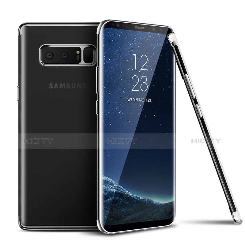 Samsung Galaxy Note 8用極薄ソフトケース シリコンケース 耐衝撃 全面保護 クリア透明 T06 サムスン シルバー