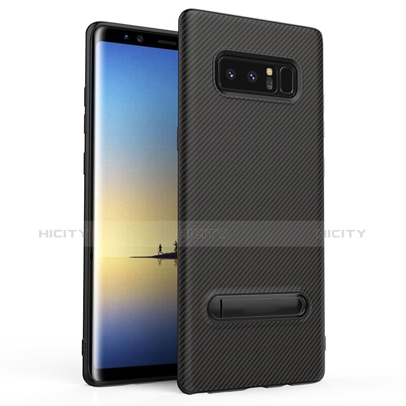 Samsung Galaxy Note 8用シリコンケース ソフトタッチラバー ツイル ともにホルダー サムスン ブラック