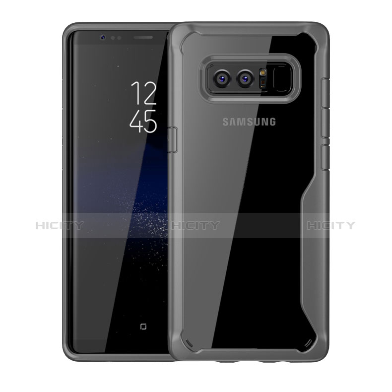 Samsung Galaxy Note 8用ハイブリットバンパーケース クリア透明 プラスチック 鏡面 カバー サムスン グレー