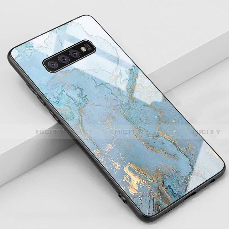 Samsung Galaxy S10 5G用ハイブリットバンパーケース プラスチック パターン 鏡面 カバー K02 サムスン シアン