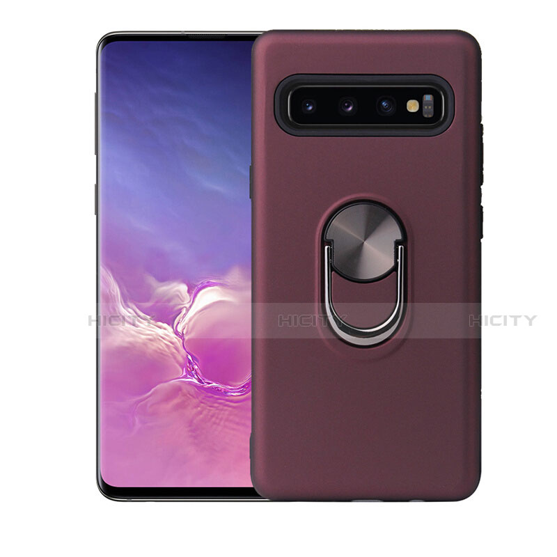 Samsung Galaxy S10 5G用極薄ソフトケース シリコンケース 耐衝撃 全面保護 アンド指輪 マグネット式 バンパー T07 サムスン ワインレッド