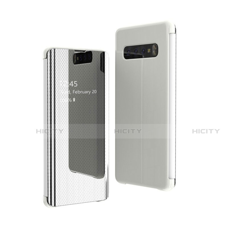 Samsung Galaxy S10 5G用手帳型 レザーケース スタンド 鏡面 カバー L05 サムスン シルバー