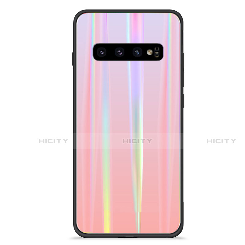 Samsung Galaxy S10 5G用ハイブリットバンパーケース プラスチック 鏡面 虹 グラデーション 勾配色 カバー M02 サムスン 