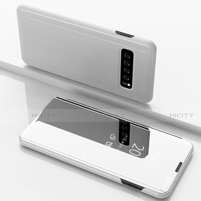 Samsung Galaxy S10 5G SM-G977B用手帳型 レザーケース スタンド カバー 鏡面 カバー サムスン ホワイト