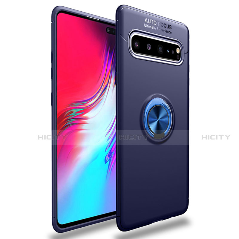 Samsung Galaxy S10 5G SM-G977B用極薄ソフトケース シリコンケース 耐衝撃 全面保護 アンド指輪 マグネット式 バンパー サムスン ネイビー