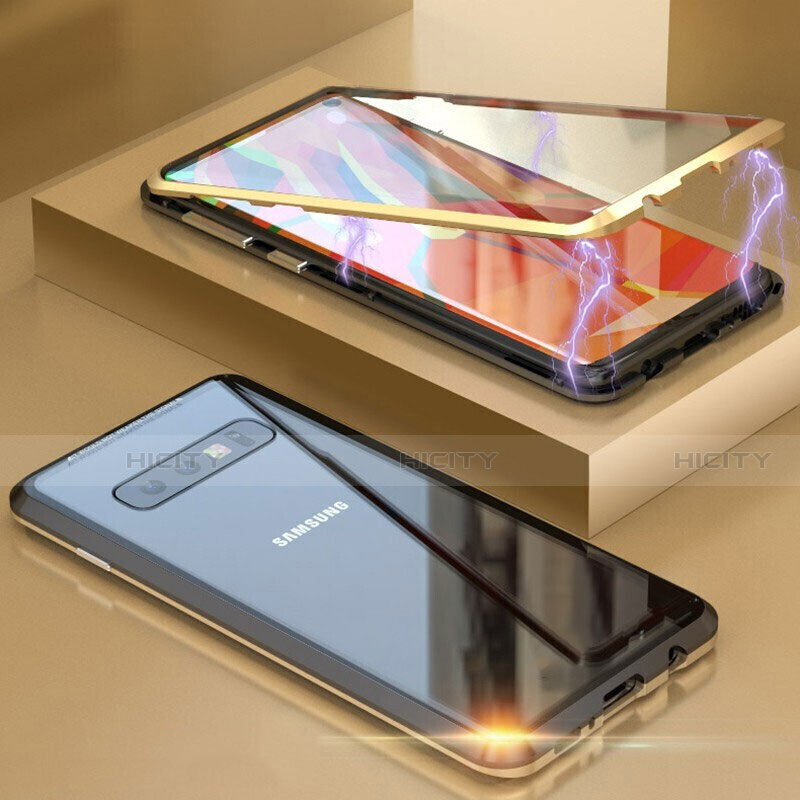 Samsung Galaxy S10用ケース 高級感 手触り良い アルミメタル 製の金属製 360度 フルカバーバンパー 鏡面 カバー T05 サムスン ゴールド