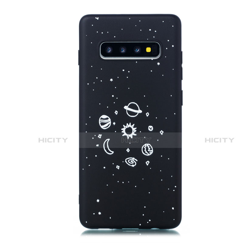 Samsung Galaxy S10用シリコンケース ソフトタッチラバー バタフライ 星空 カバー サムスン ブラック