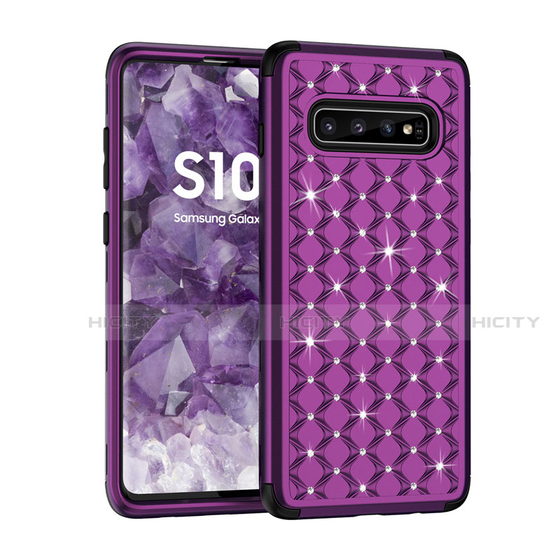 Samsung Galaxy S10用ハイブリットバンパーケース ブリンブリン カバー 前面と背面 360度 フル U01 サムスン パープル