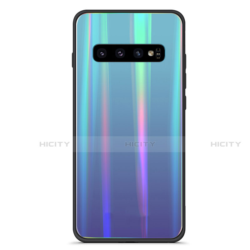 Samsung Galaxy S10用ハイブリットバンパーケース プラスチック 鏡面 虹 グラデーション 勾配色 カバー M02 サムスン 