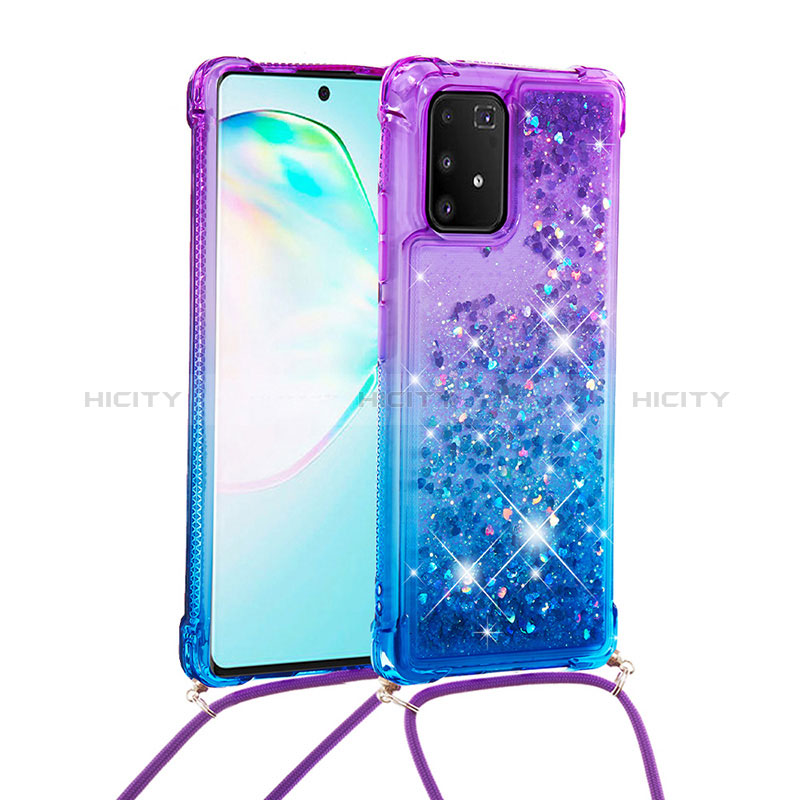 Samsung Galaxy S10 Lite用シリコンケース ソフトタッチラバー ブリンブリン カバー 携帯ストラップ S01 サムスン パープル