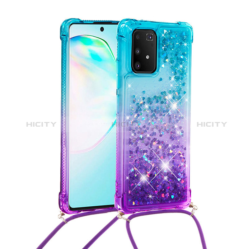 Samsung Galaxy S10 Lite用シリコンケース ソフトタッチラバー ブリンブリン カバー 携帯ストラップ S01 サムスン ブルー