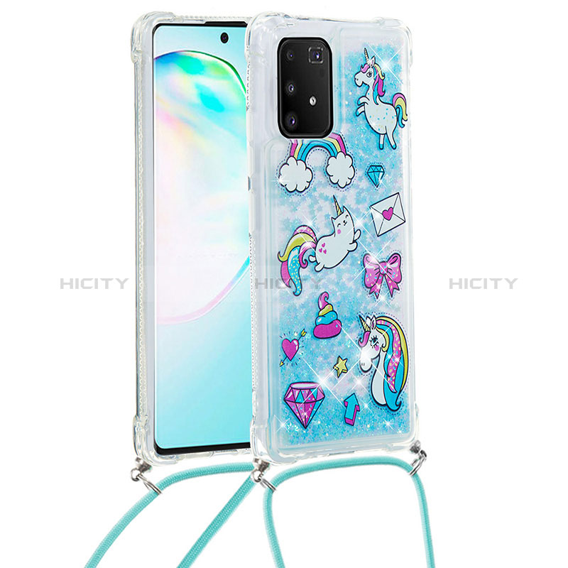 Samsung Galaxy S10 Lite用シリコンケース ソフトタッチラバー ブリンブリン カバー 携帯ストラップ S02 サムスン ブルー