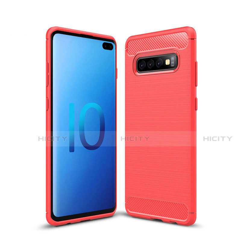 Samsung Galaxy S10 Plus用シリコンケース ソフトタッチラバー ライン カバー C03 サムスン レッド