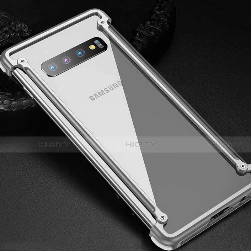 Samsung Galaxy S10 Plus用ケース 高級感 手触り良い アルミメタル 製の金属製 バンパー カバー T01 サムスン シルバー