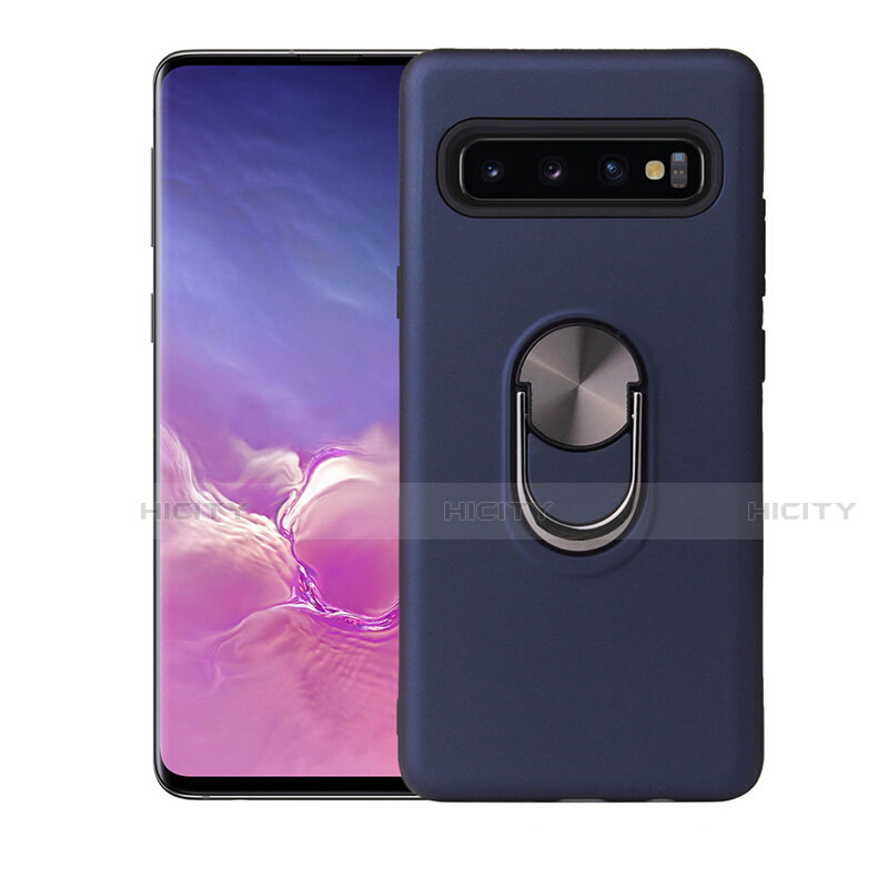 Samsung Galaxy S10 Plus用極薄ソフトケース シリコンケース 耐衝撃 全面保護 アンド指輪 マグネット式 バンパー T07 サムスン ネイビー