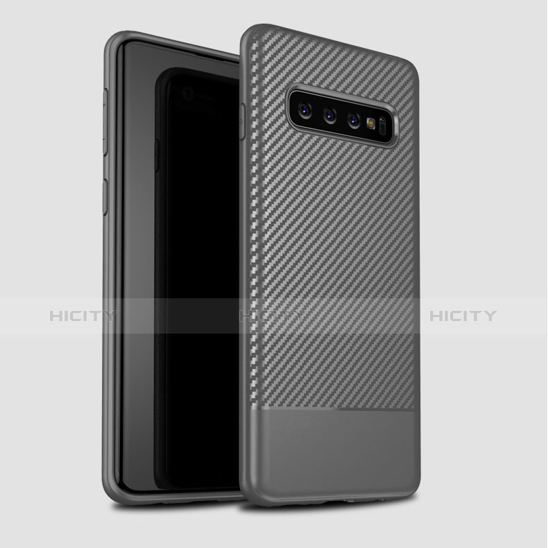 Samsung Galaxy S10 Plus用シリコンケース ソフトタッチラバー ツイル カバー サムスン グレー