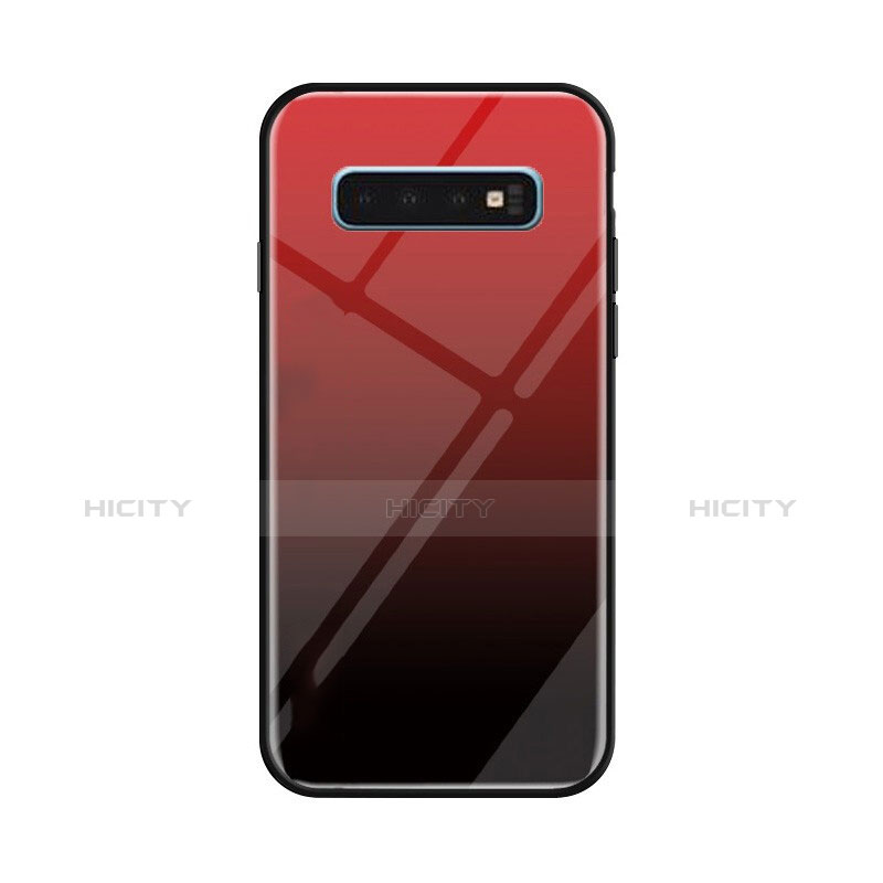 Samsung Galaxy S10 Plus用ハイブリットバンパーケース プラスチック 鏡面 虹 グラデーション 勾配色 カバー サムスン レッド