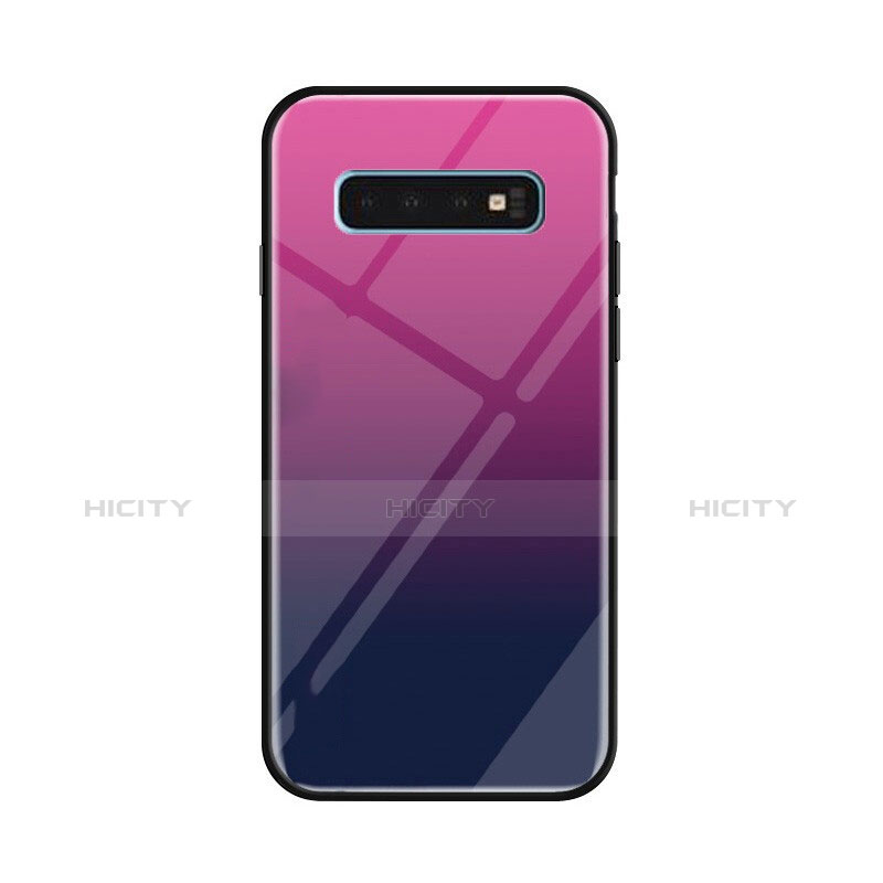 Samsung Galaxy S10 Plus用ハイブリットバンパーケース プラスチック 鏡面 虹 グラデーション 勾配色 カバー サムスン パープル