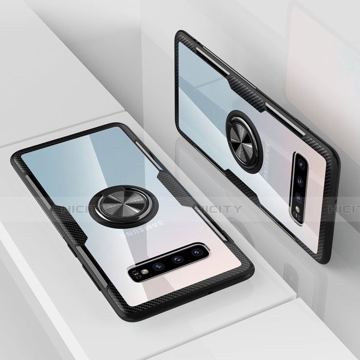 Samsung Galaxy S10 Plus用極薄ソフトケース シリコンケース 耐衝撃 全面保護 クリア透明 アンド指輪 マグネット式 C01 サムスン 