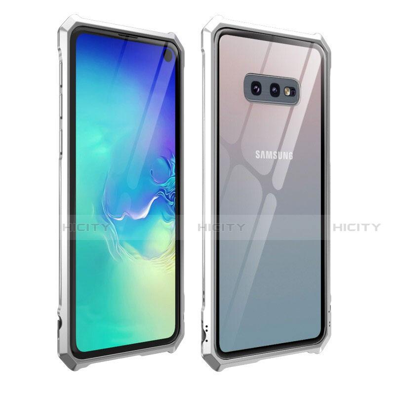 Samsung Galaxy S10e用ケース 高級感 手触り良い アルミメタル 製の金属製 360度 フルカバーバンパー 鏡面 カバー T01 サムスン シルバー