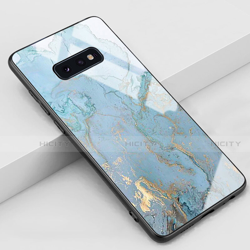 Samsung Galaxy S10e用ハイブリットバンパーケース プラスチック パターン 鏡面 カバー S04 サムスン シアン