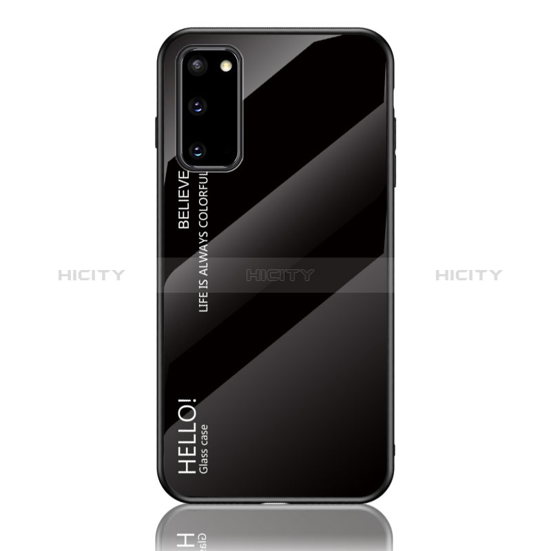 Samsung Galaxy S20用ハイブリットバンパーケース プラスチック 鏡面 虹 グラデーション 勾配色 カバー LS1 サムスン ブラック
