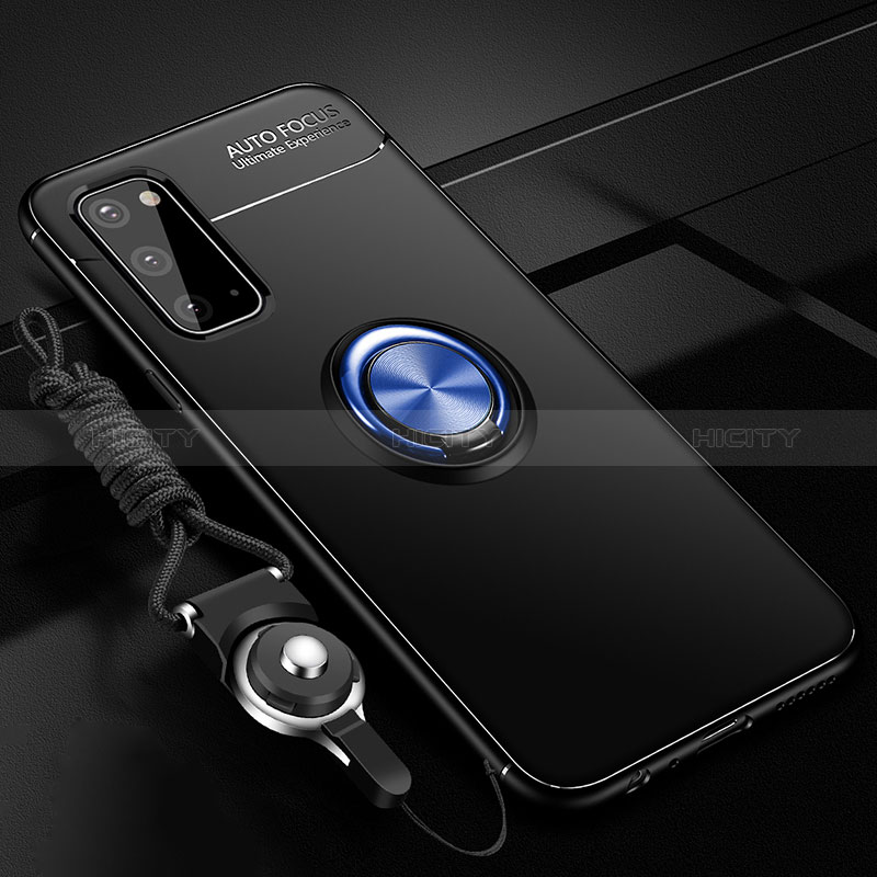 Samsung Galaxy S20用極薄ソフトケース シリコンケース 耐衝撃 全面保護 アンド指輪 マグネット式 バンパー JM3 サムスン ネイビー・ブラック