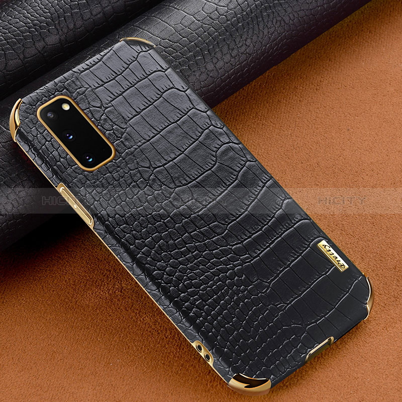 Samsung Galaxy S20用ケース 高級感 手触り良いレザー柄 サムスン ブラック