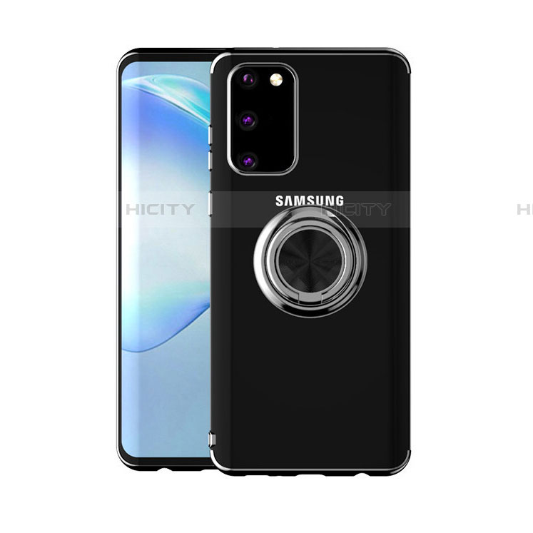 Samsung Galaxy S20用極薄ソフトケース シリコンケース 耐衝撃 全面保護 クリア透明 アンド指輪 マグネット式 C01 サムスン ブラック