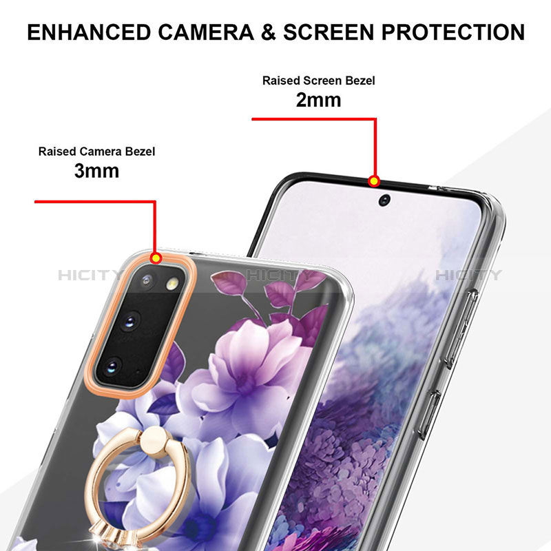 Samsung Galaxy S20用シリコンケース ソフトタッチラバー バタフライ パターン カバー アンド指輪 Y06B サムスン 
