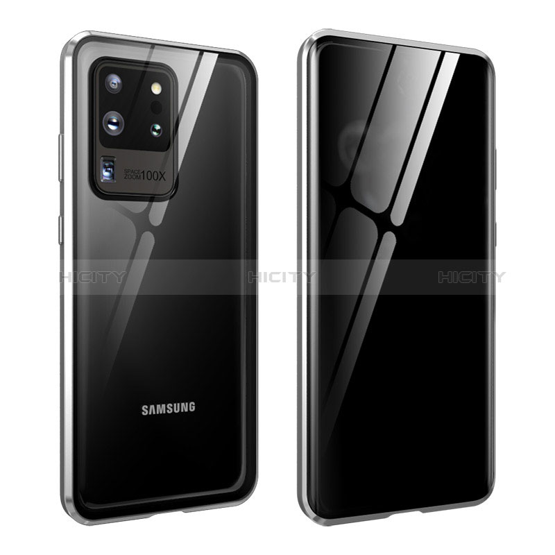 Samsung Galaxy S20 Ultra 5G用ケース 高級感 手触り良い アルミメタル 製の金属製 360度 フルカバーバンパー 鏡面 カバー LK2 サムスン シルバー