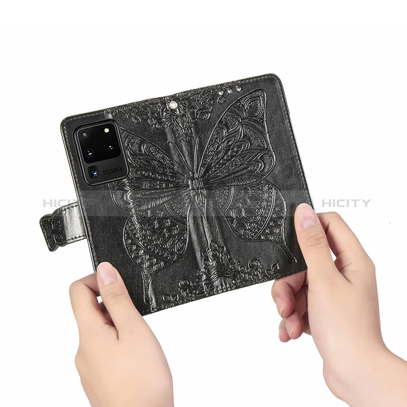 Samsung Galaxy S20 Ultra用手帳型 レザーケース スタンド バタフライ 蝶 カバー サムスン 