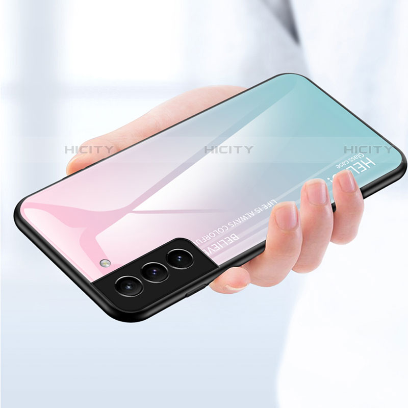 Samsung Galaxy S21 FE 5G用ハイブリットバンパーケース プラスチック 鏡面 虹 グラデーション 勾配色 カバー M02 サムスン 