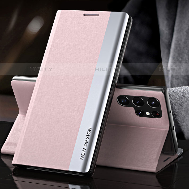 Samsung Galaxy S21 Ultra 5G用手帳型 レザーケース スタンド カバー L01 サムスン ピンク