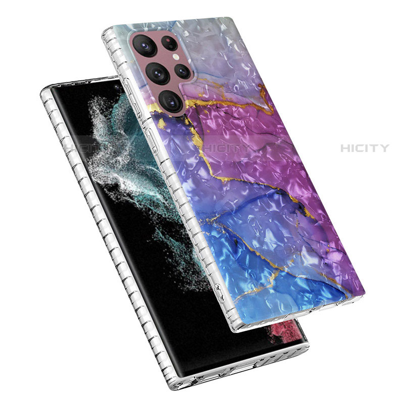 Samsung Galaxy S21 Ultra 5G用シリコンケース ソフトタッチラバー バタフライ パターン カバー Y07B サムスン パープル